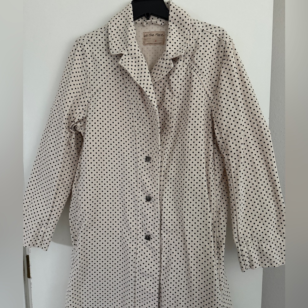 We The Free Black and Cream Polka Dot Trench Coat